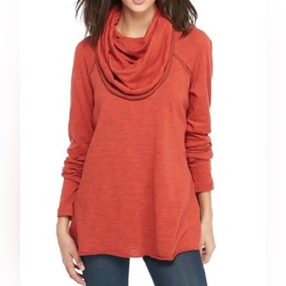 Free People Beach Cocoon Cowl Neck Pullover Rust XS